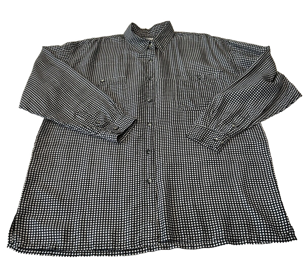 Studio GA Womens 100% Silk Shirt Long Sleeve Button Up Size XL Black/White